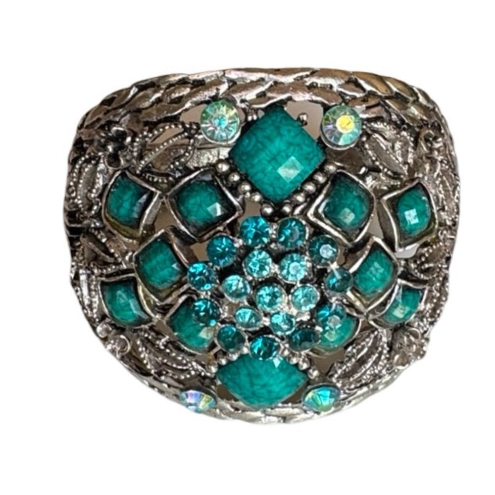 Vintage Rare Turquoise Spring Hinge Bangle Bracelet - Picture 3 of 12